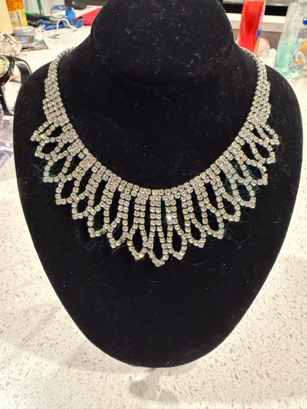 Crystal Fringe Statement Necklace - Silver Tone